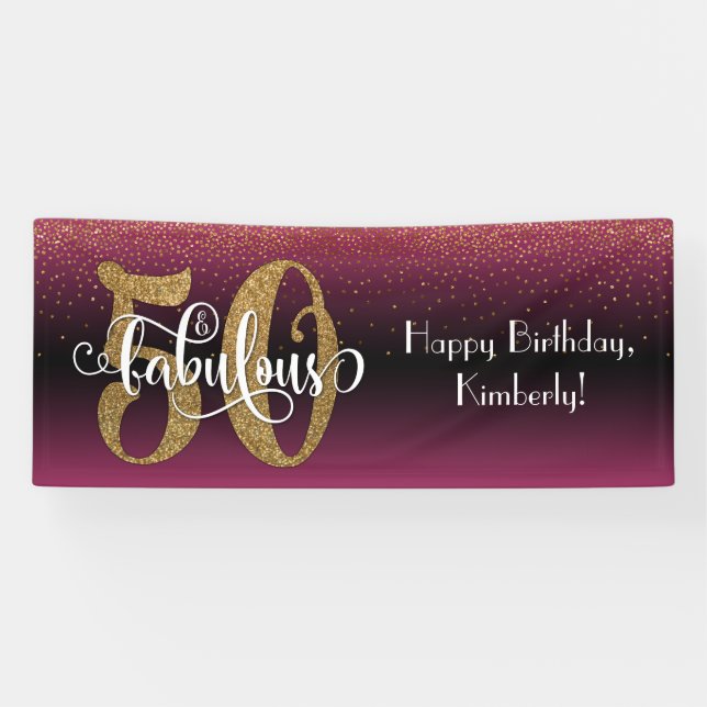 Banderoles Confetti 50 & Fabulous Birthday Pink Black Ombre (Horizontal)