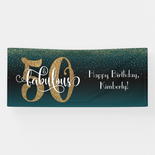 Banderoles Confetti 50 & Fabulous Birthday Turquoise + Black  (Horizontal)