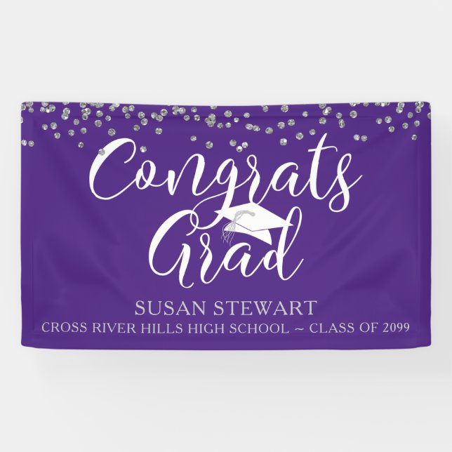 Banderoles Confetti Argent Script GRAS GRAD Purple (Horizontal)