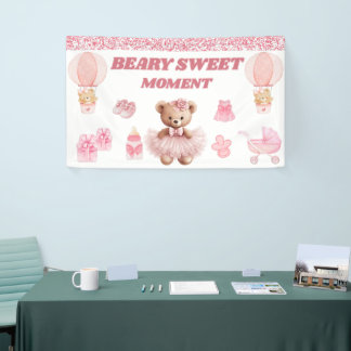 BANDEROLES CONFETTI BEARY SWEET 3' X 5' VINYL GIRL BABYSHOWER