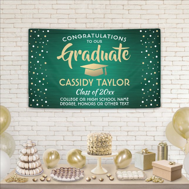 Banderoles Confetti Brossé Congrats Vert & Blanc (Créateur téléchargé)