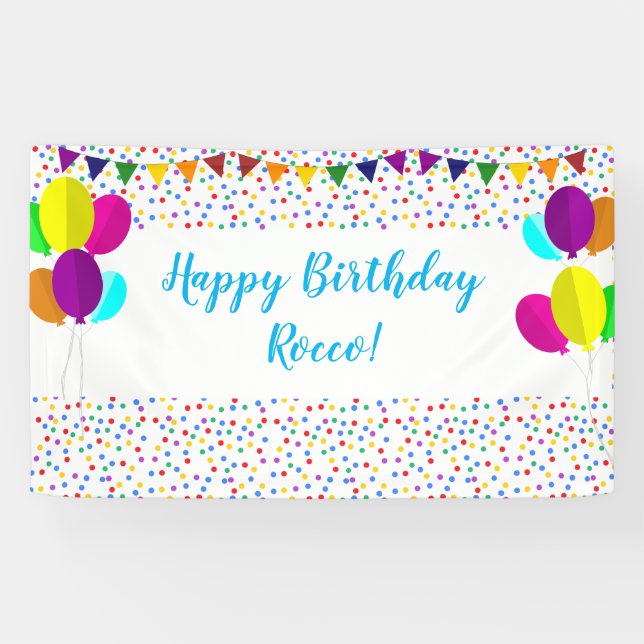 Banderoles Confetti coloré et ballons Joyeux anniversaire (Horizontal)