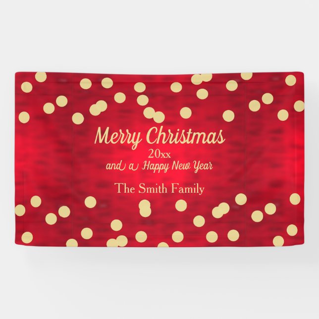 Banderoles Confetti d'or sur le Motif de Noël rouge (Horizontal)