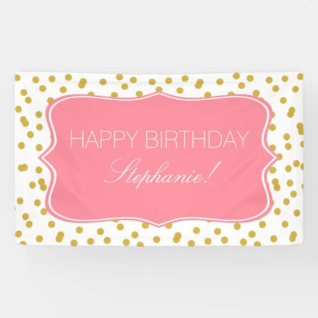 Banderoles Confetti en or métallique avec fête d'anniversaire (Horizontal)