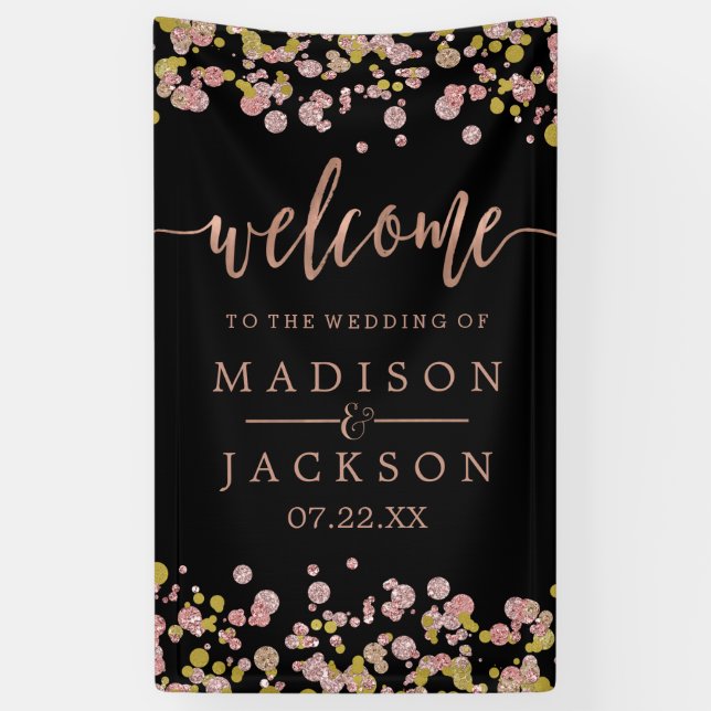 Banderoles Confetti Sparkle Shine Rose Gold Mariage Bienvenue (Vertical)