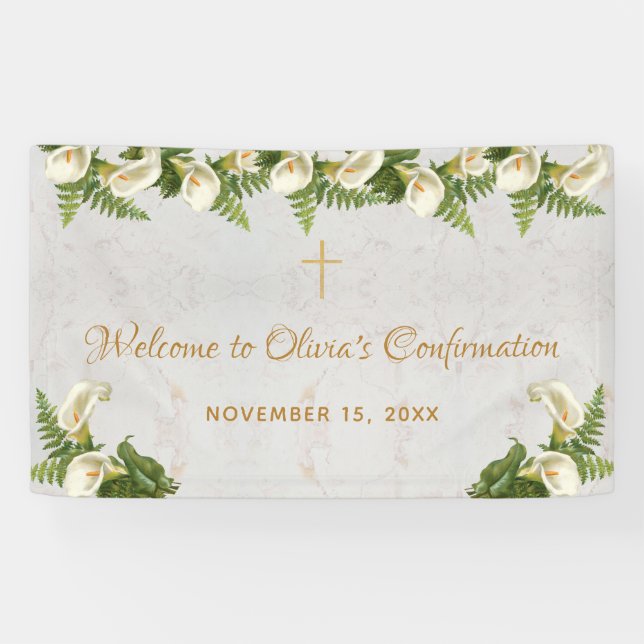 Banderoles Confirmation Bienvenue Floral Calla Lilies Marbre (Horizontal)