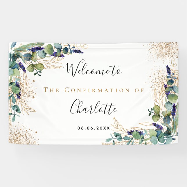 Banderoles Confirmation eucalyptus vert fille bienvenue (Horizontal)