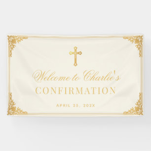 Banderoles Confirmation Vintage Faux Gold Cross Élégant ivoir