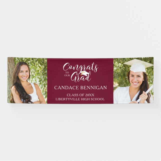 Banderoles CONGRATS DE Typographie Moderne GRAD Photo Maroon (Horizontal)