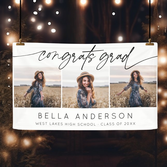 Banderoles Congrats Modernes Grad Script 3 Collage de photos (Créateur téléchargé)