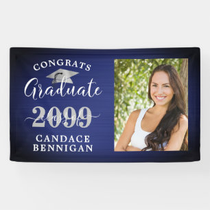 Banderoles Congrats Modernes Grand Photo Marine Bleu Argent