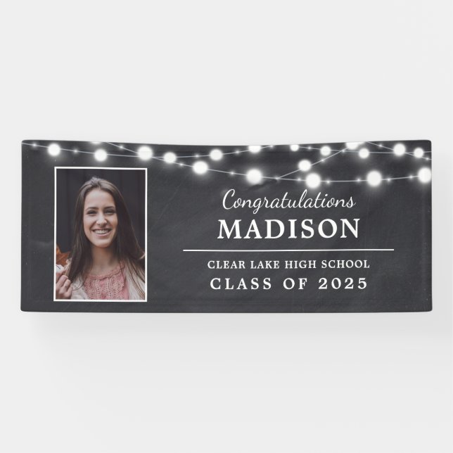 Banderoles Congrats Rustic Chalk String Lights Grad (Horizontal)