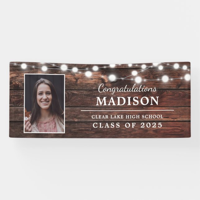 Banderoles Congrats Rustic Wood String Lights Grad (Horizontal)