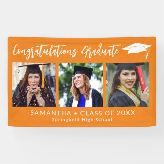 Banderoles Congratulations Grad Cap Orange 3 Photo Graduation