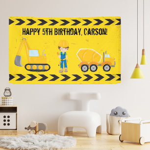 Banderoles Construction Excavator Custom Kids Joyeux annivers
