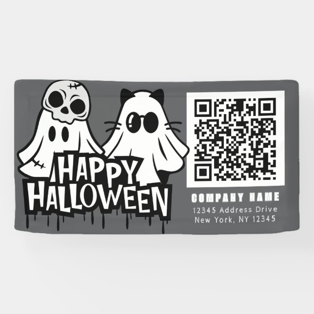 Banderoles Cool Ghosts Halloween heureux QR Business (Horizontal)