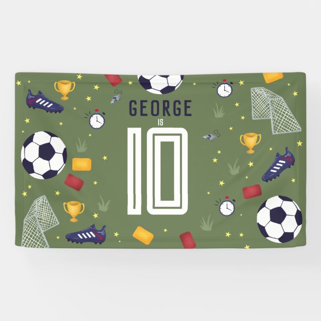 Banderoles Cool Green Sports Soccer Boys Birthday Sign (Horizontal)