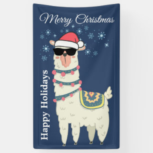 Banderoles Cool Llama à Santa Hat avec des flocons de neige N
