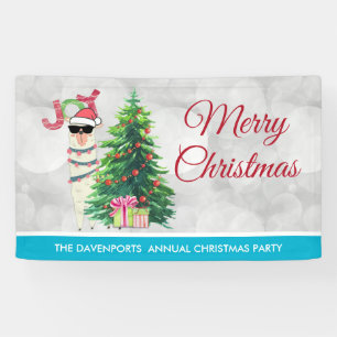 Banderoles Cool Llama sur Silver Bokeh & Icy Blue Christmas