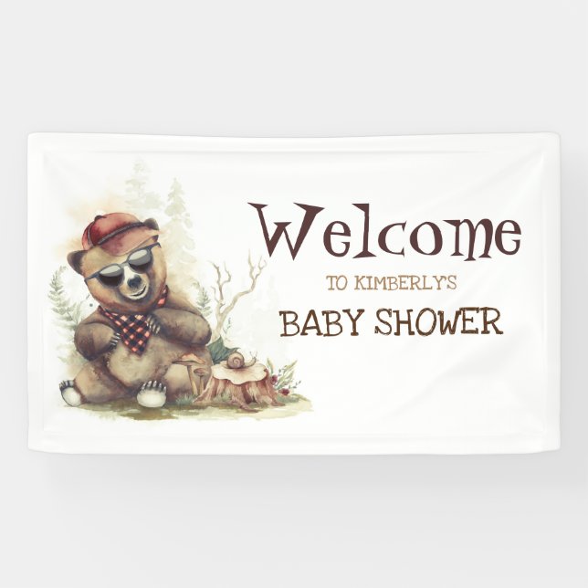 Banderoles Cool Petit bûcheron Baby shower d'ours Bienvenue (Horizontal)