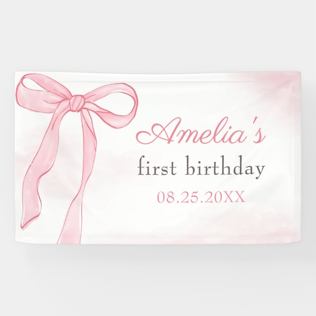 Banderoles Coquette Aquarelle rose mignonne Bow Anniversaire (Horizontal)