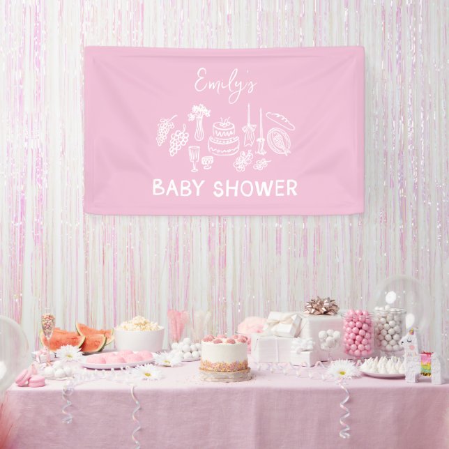 Banderoles Coquette rose baby shower à main moderne (Fête)