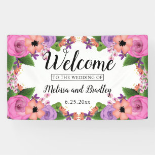 Banderoles Corail rose violet été Mariage Floral Bienvenue