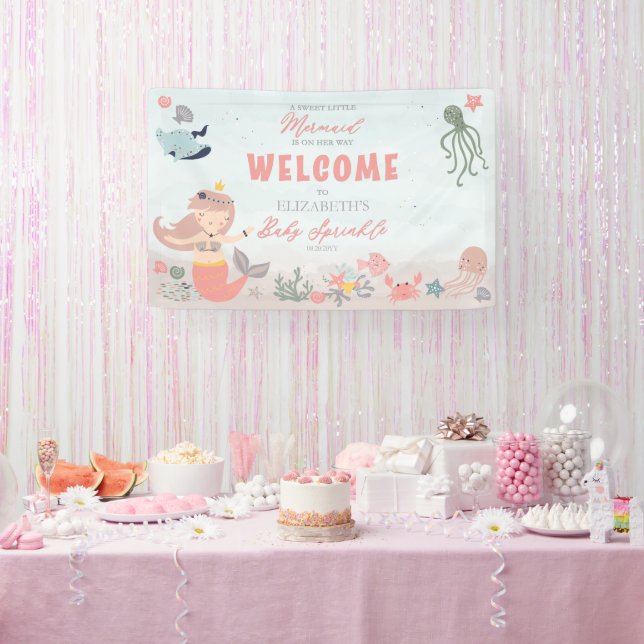 Banderoles Corail Sweet Little Mermaid Sea Girl Baby Sprinky (Fête)