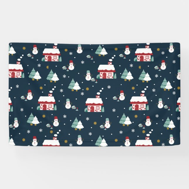 Banderoles Cosy Winter Night Village et Snowmen (Horizontal)