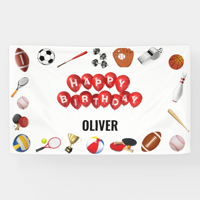 Banderoles Coup De Jeu Temps Sports Balls Anniversaire de enf (Horizontal)