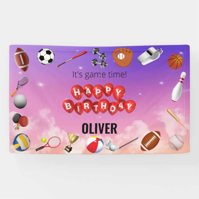 Banderoles Coup De Jeu Temps Sports Balls Anniversaire de enf (Horizontal)