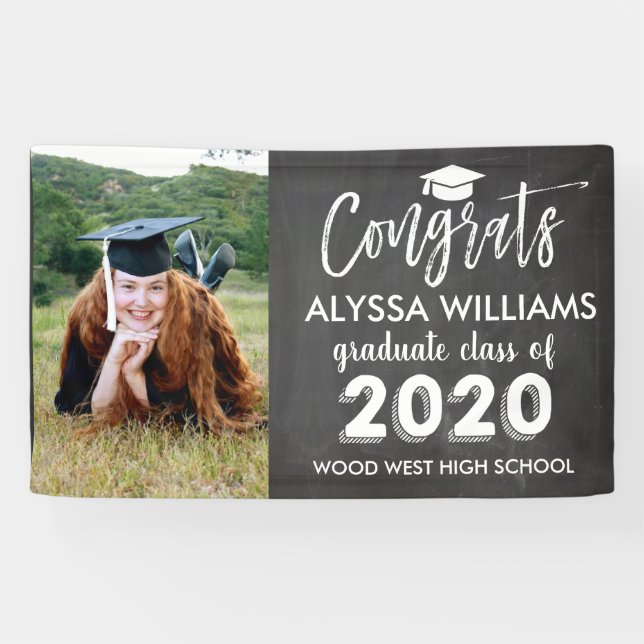 Banderoles Coupe Chalkboard Photo Custom Graduate 2020 Gradua (Horizontal)
