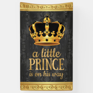 Banderoles Couronne de Prince Baby Shower Or Noir