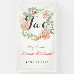 Banderoles Couronne florale rose pour 2e anniversaire Bannièr