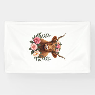 Banderoles Couronne florale vintage Highland Cow Bohème Maiso