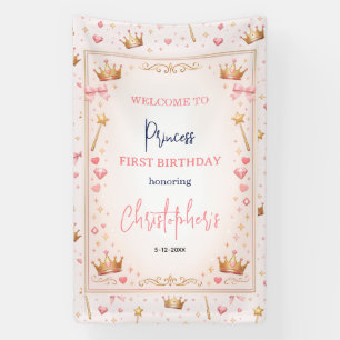 Banderoles Couronne Princesse en Or Rose Conte de Fées 1er An