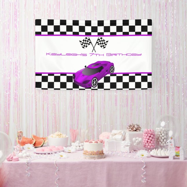 Banderoles Course violette voiture fête d'anniversaire (Fête)