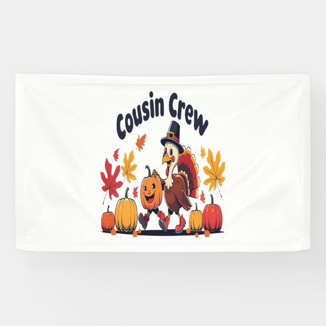 Banderoles Cousin Crew Thanksgiving Citrouille (Horizontal)