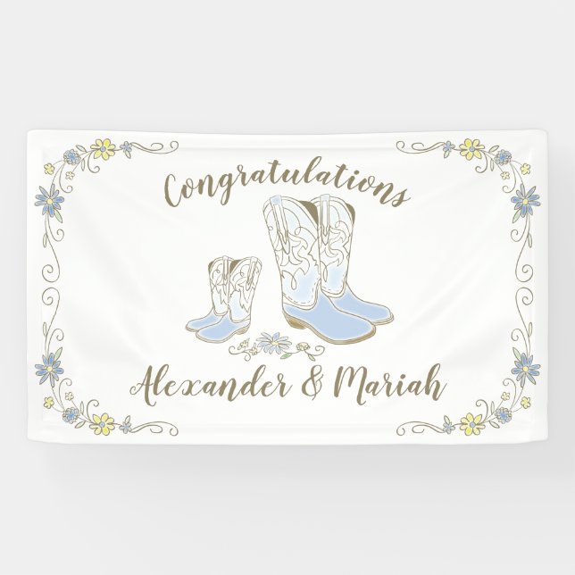 Banderoles Cowboy Baby shower Pays Western Blue Boy (Horizontal)