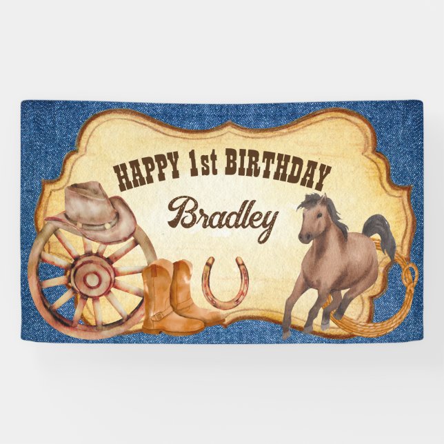 Banderoles Cowboy rodéo chevaux équestre sauvage ouest fête (Horizontal)
