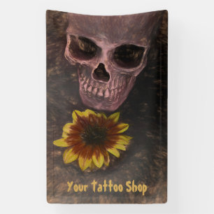 Banderoles Crâne Tournesol jaune Gothique Sepia Vintage Croqu