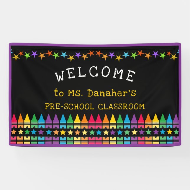 Banderoles Crayons Stars Colorful Welcome Teacher's Classroom (Horizontal)