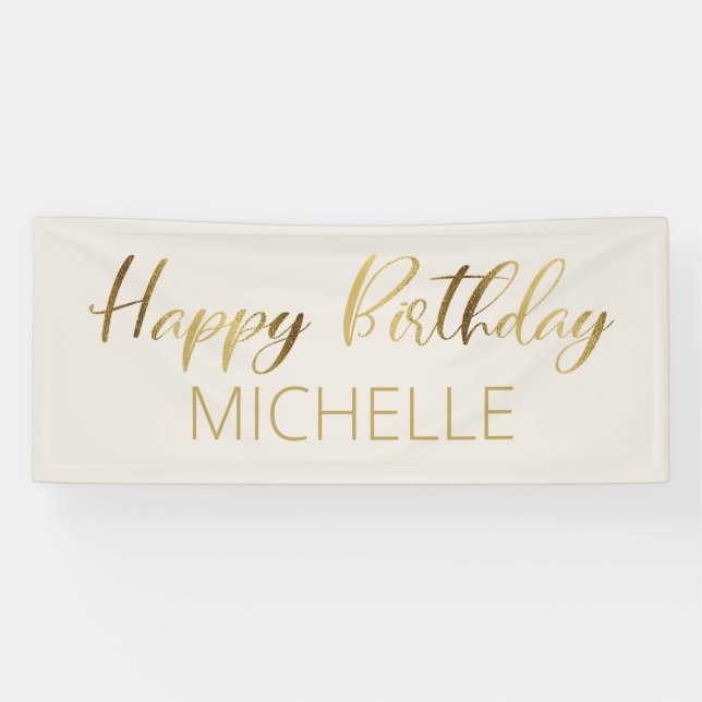 Banderoles Cream Gold Joyeux anniversaire (Horizontal)