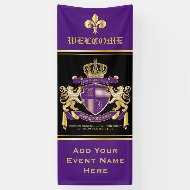 Banderoles Créez votre propre armoiries Emblème d'or violet (Vertical)