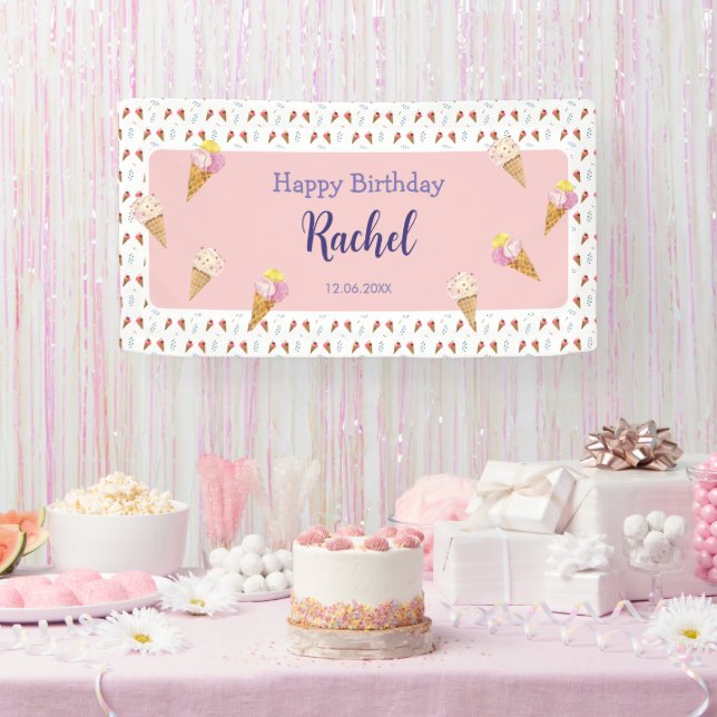 Banderoles Crème de glace rose mignonne Cone Enfants Fille An (Fête)