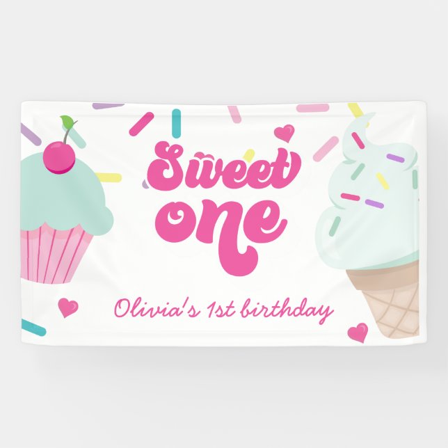 Banderoles Crème glacée et gâteau sucré Un 1er anniversaire (Horizontal)