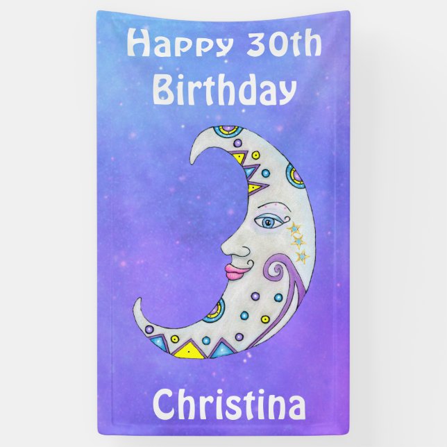 Banderoles Crescent Blanc Visage Lune Couleur Abstrait (Vertical)