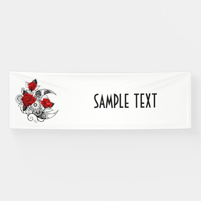 Banderoles Croissant mécanique avec roses rouges (Horizontal)