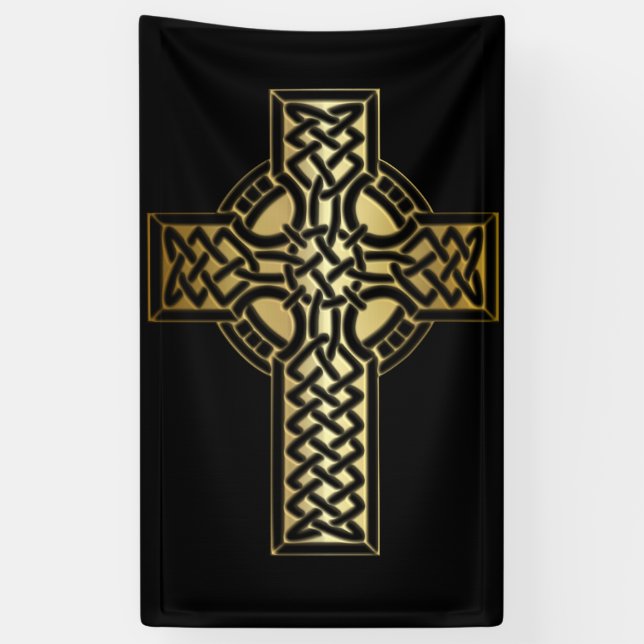 Banderoles Croix celtique de noeud dans l'or et le noir (Vertical)
