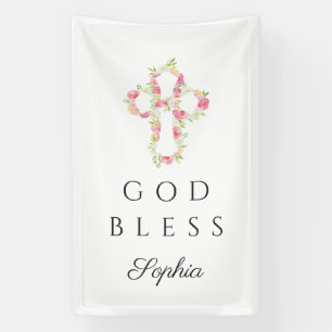 Banderoles Croix florale mignonne Religieuse Fille Dieu béni
